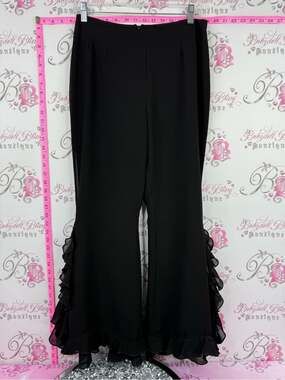 JS Collections wide leg ruffle frilly Black Wide-Leg Pants with Ruffle Hem